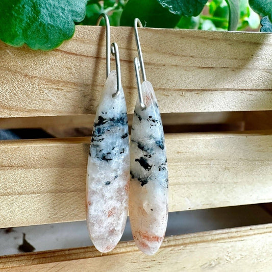 Small Batched Sunstone With Hematite Stone Drop Earrings - Studio Selyn
