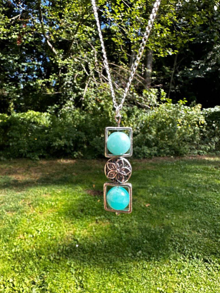Amazonite Geometric Floral Crystal Necklace - Studio Selyn