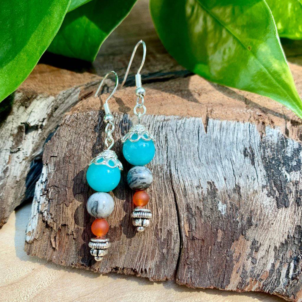 Amazonite, Jasper & Carnelian Crystal Earrings - Studio Selyn