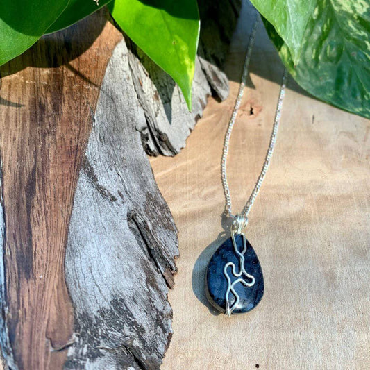 Blue Jasper Wrapped Crystal Necklace - Studio Selyn