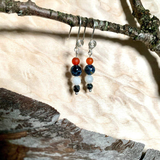 Carnelian, Pietersite, Moonstone, & Hematite Rising Light Crystal Earrings - Studio Selyn