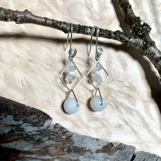 Herkimer Diamond, White Jade, & Howlite Geo Crystal Earrings - Studio Selyn