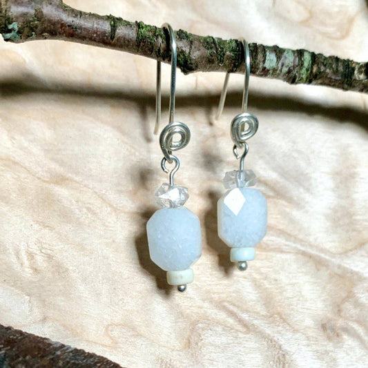 Herkimer Diamond, White Jade, & Howlite Rising Light Crystal Earrings - Studio Selyn
