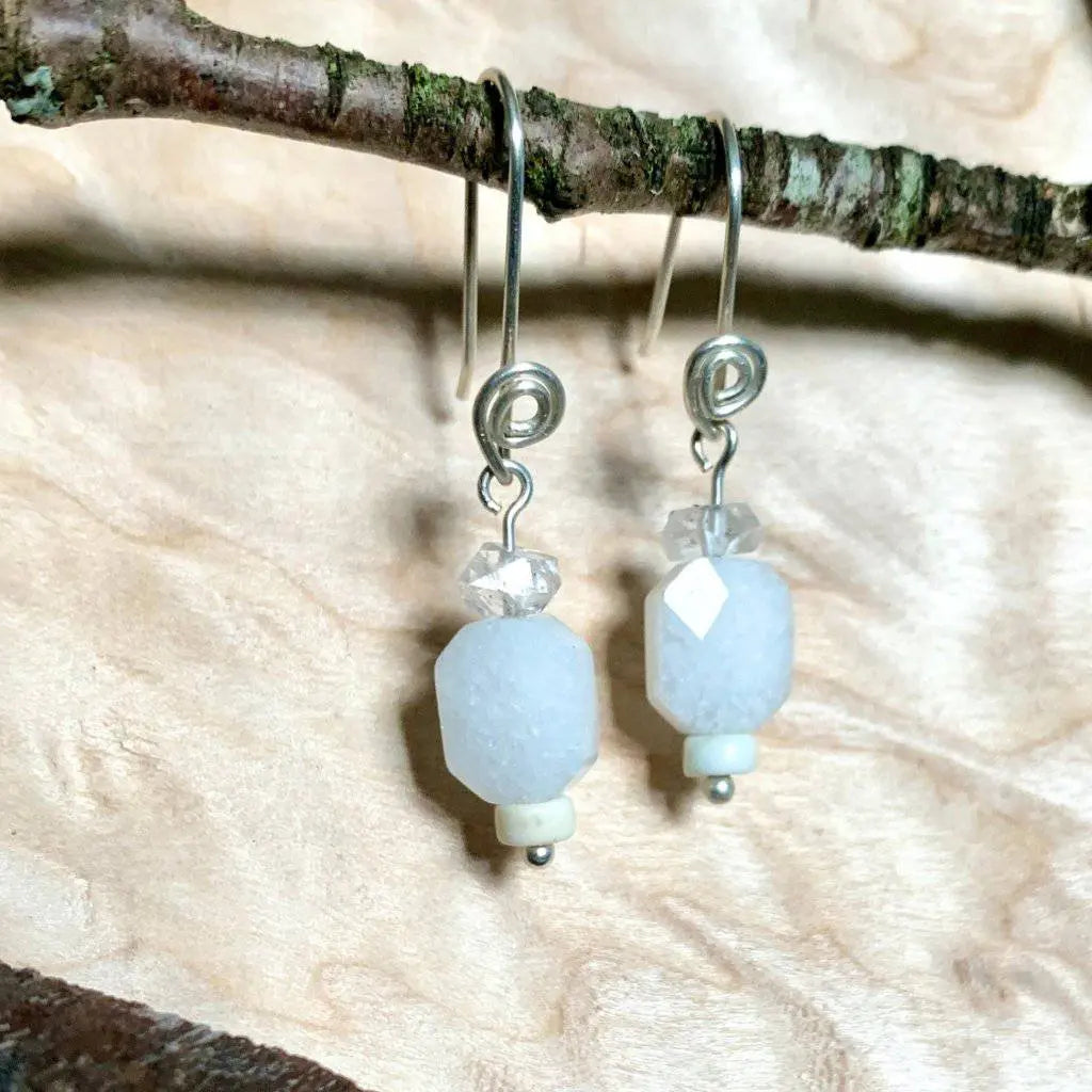 Herkimer Diamond, White Jade, & Howlite Rising Light Crystal Earrings - Studio Selyn