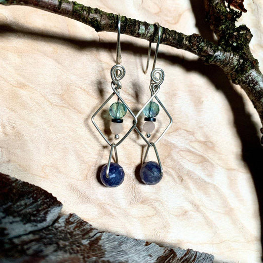 Intuition Fluorite, Morganite, Iolite, & Hematite Geo Crystal Earrings - Studio Selyn