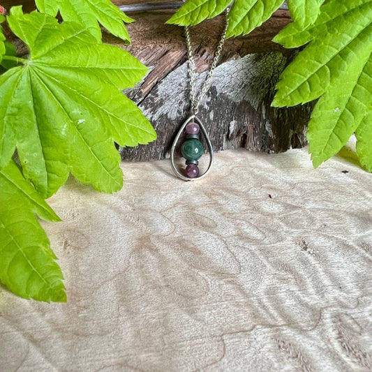 Lepidolite, Hematite, Moss Agate Droplet Crystal Necklace - Studio Selyn