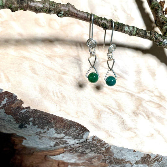 Moss Agate, Earrings, Heart Chakra, Trinity Crystal Earrings - Studio Selyn
