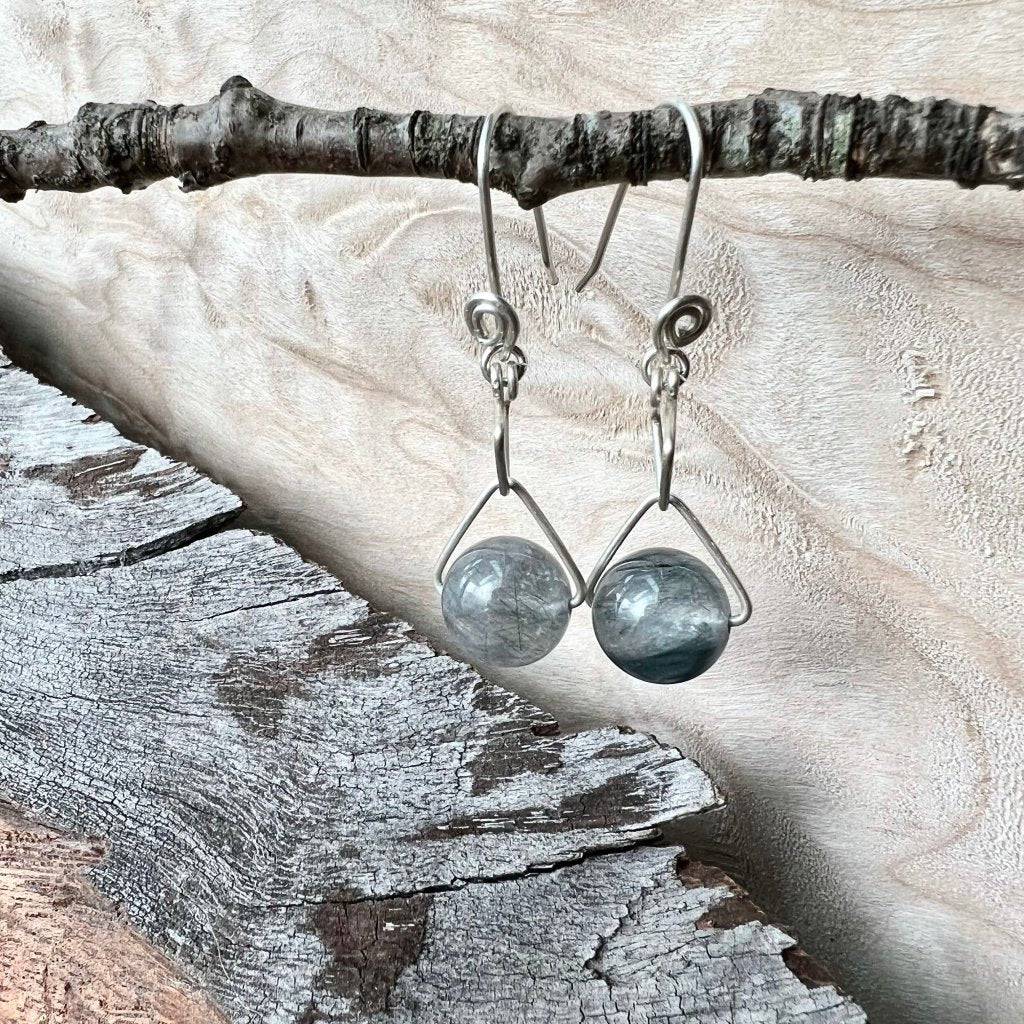 Passion Blue Rutile Trinity Crystal Earrings - Studio Selyn