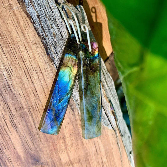 Small Batched Labradorite Stone Drop Crystal Earrings - Studio Selyn