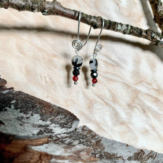 Tourmaline Quartz, Garnet, Black Spinel, Hematite, Rising Light Abundance Crystal Earrings - Studio Selyn