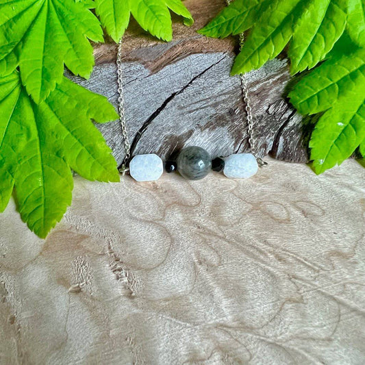 White Jade, black Spinel. and Blue Rutile Necklace - Studio Selyn