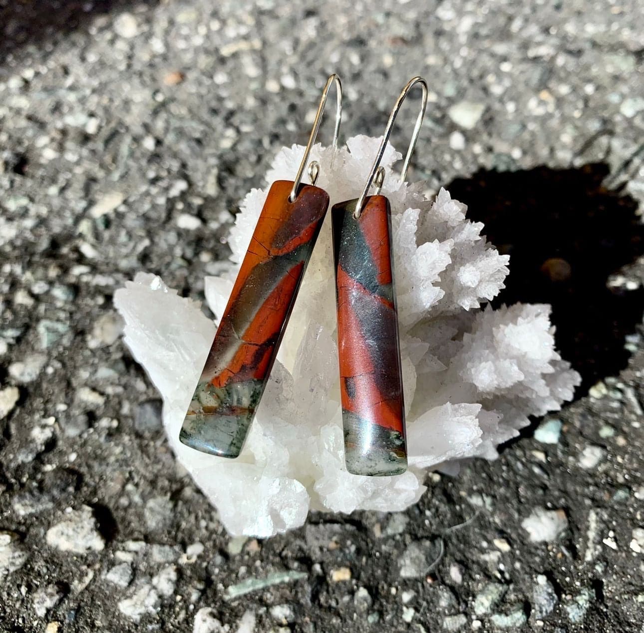 Small Batched Stone Drop Earrings  Bloodstone  WS - Studio Selyn 