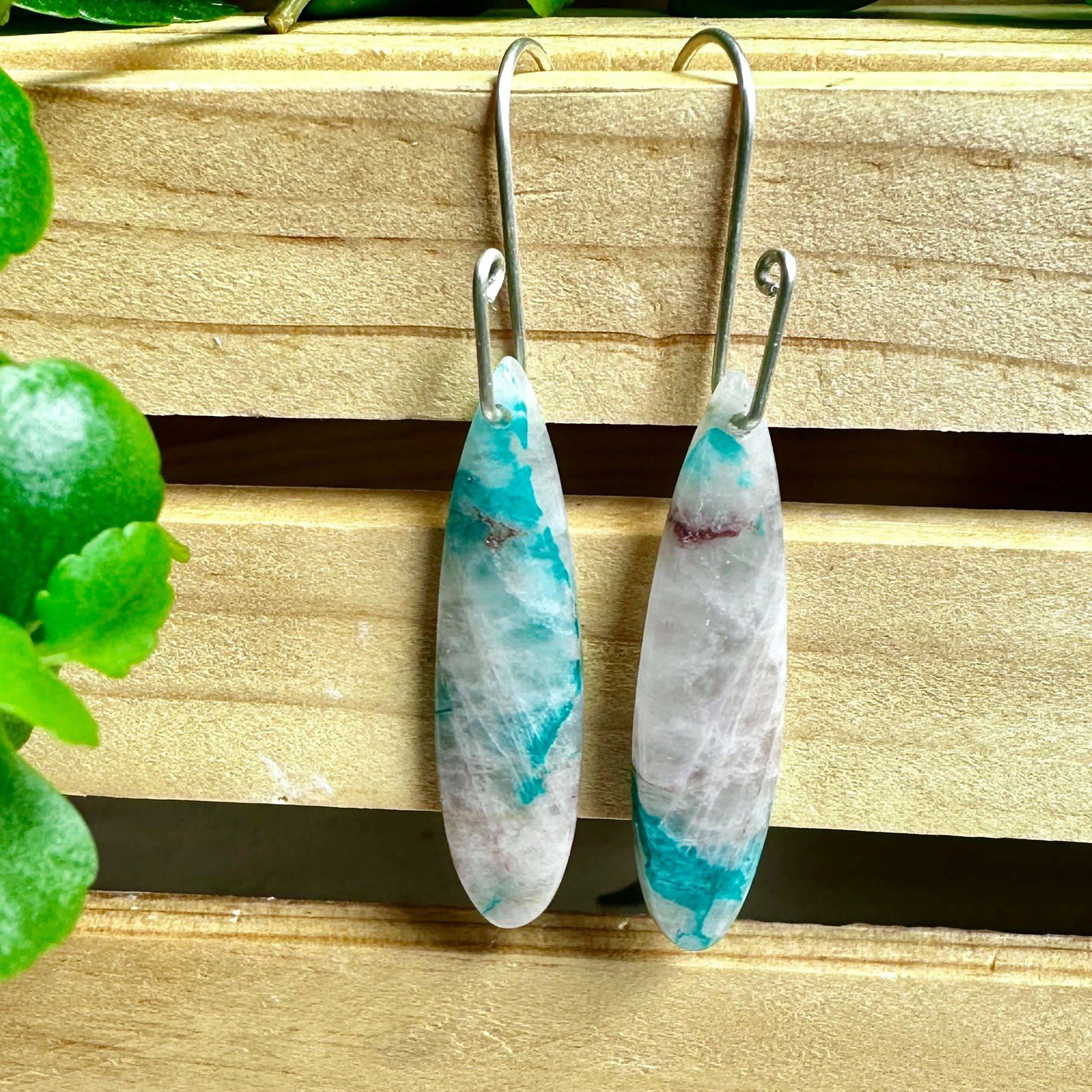 Small Batched Stone Drop Earrings Chrysocolla WS - Studio Selyn 