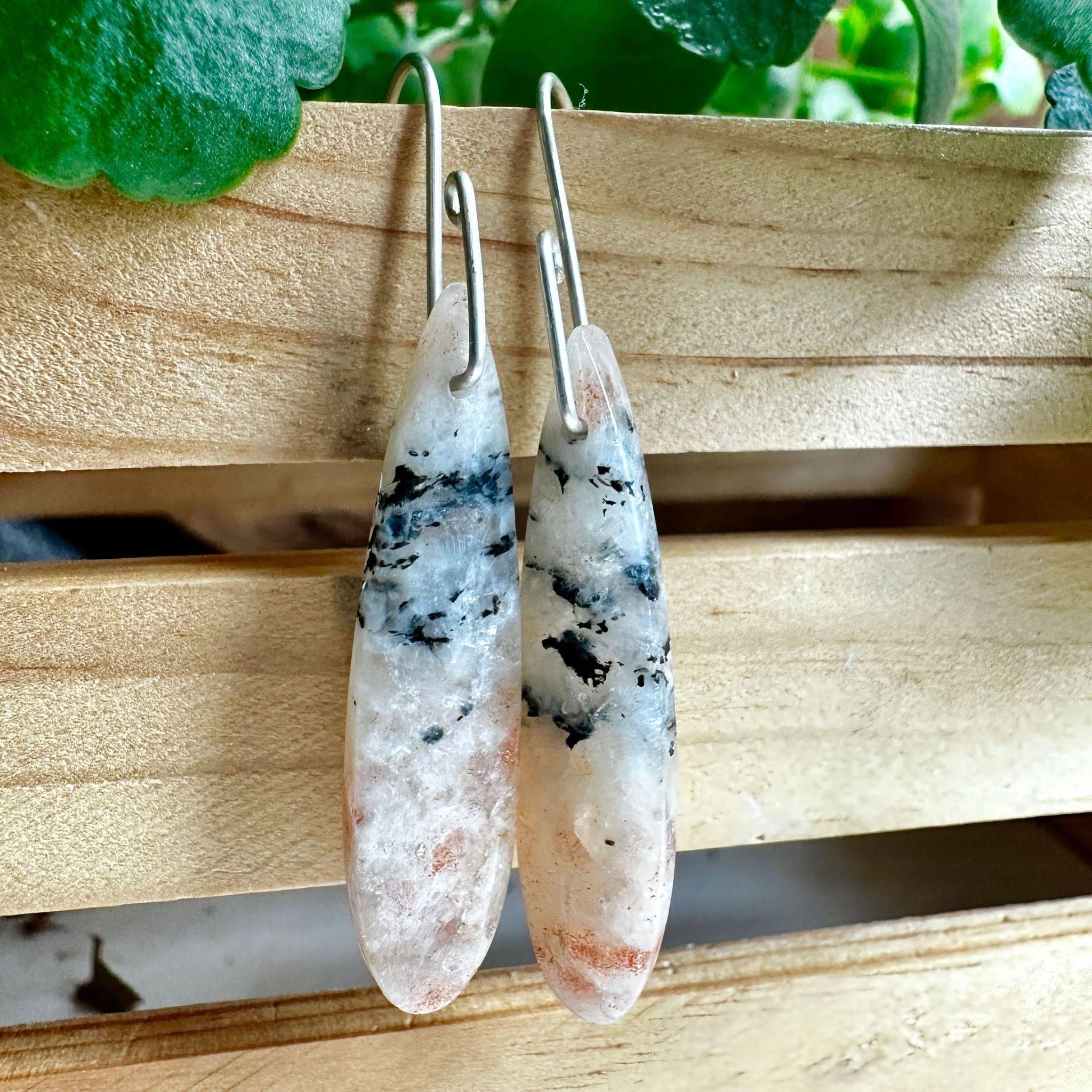 Small Batched   Stone Drop Earrings  Sunstone With Hematite WS - Studio Selyn 