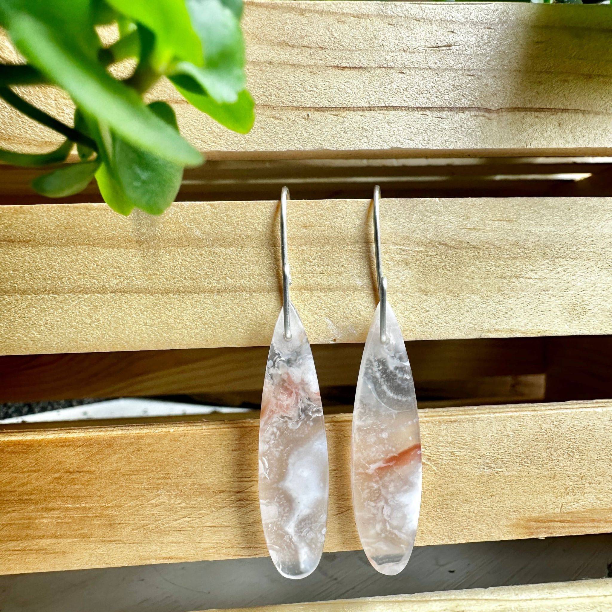 Small Batched Stone Drop Earrings Cherry Blossom Agate WS - Studio Selyn 