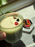 Load image into Gallery viewer, Green Glass Crystal Candle – Coral, Black Obsidian & Tiger’s Eye - Studio Selyn 
