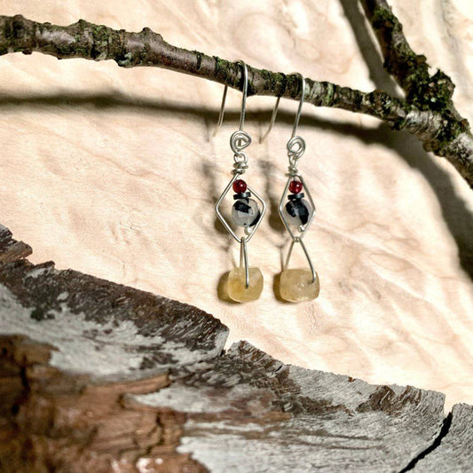 Abundance Citrine, Garnet, & Tourmaline Quartz Geo Crystal Earrings - Studio Selyn