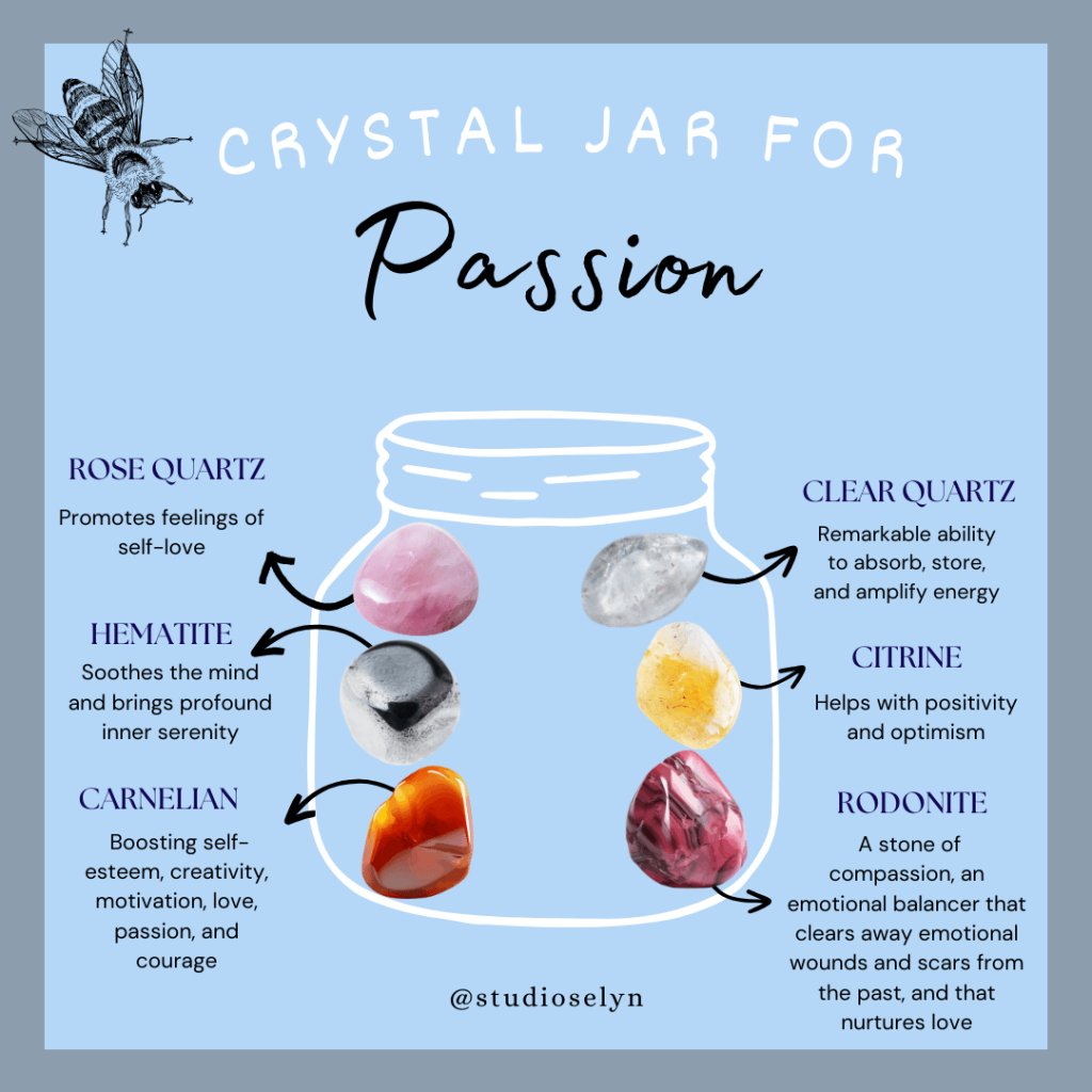 Aligned Crystal Jar ~ Passion, Crystal Jar, Polished stones, Raw Stones, Passion - Studio Selyn