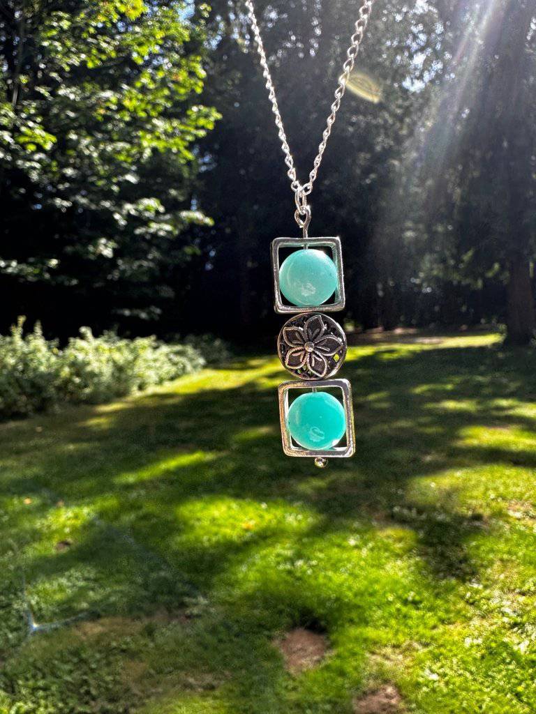 Amazonite Geometric Floral Crystal Necklace - Studio Selyn