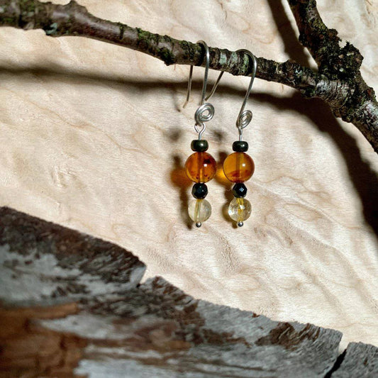 Amber, Citrine, Tiger’s Eye, Hematite, Solar Plexus Chakra, Raising Light Crystal Earrings - Studio Selyn