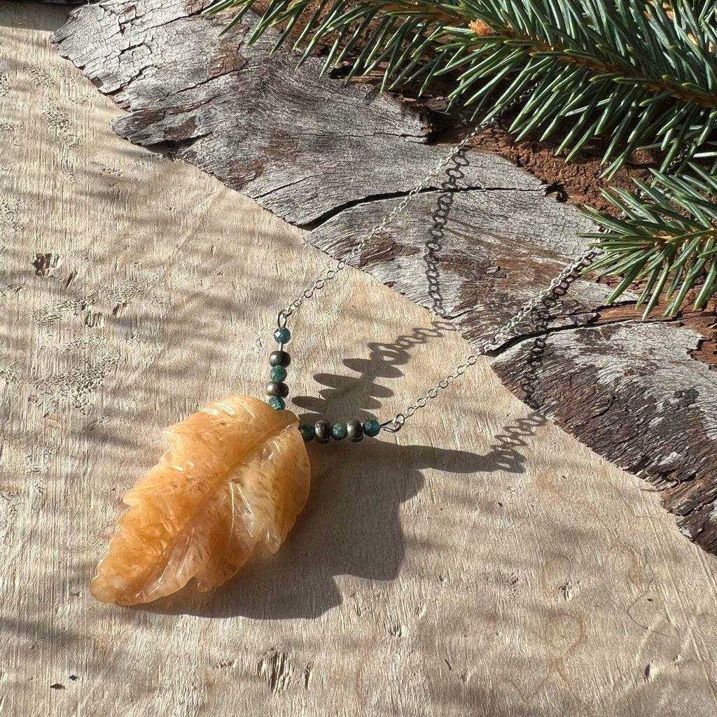Aventurine Leaf, Emerald, & Pyrite Crystal Necklace - Studio Selyn