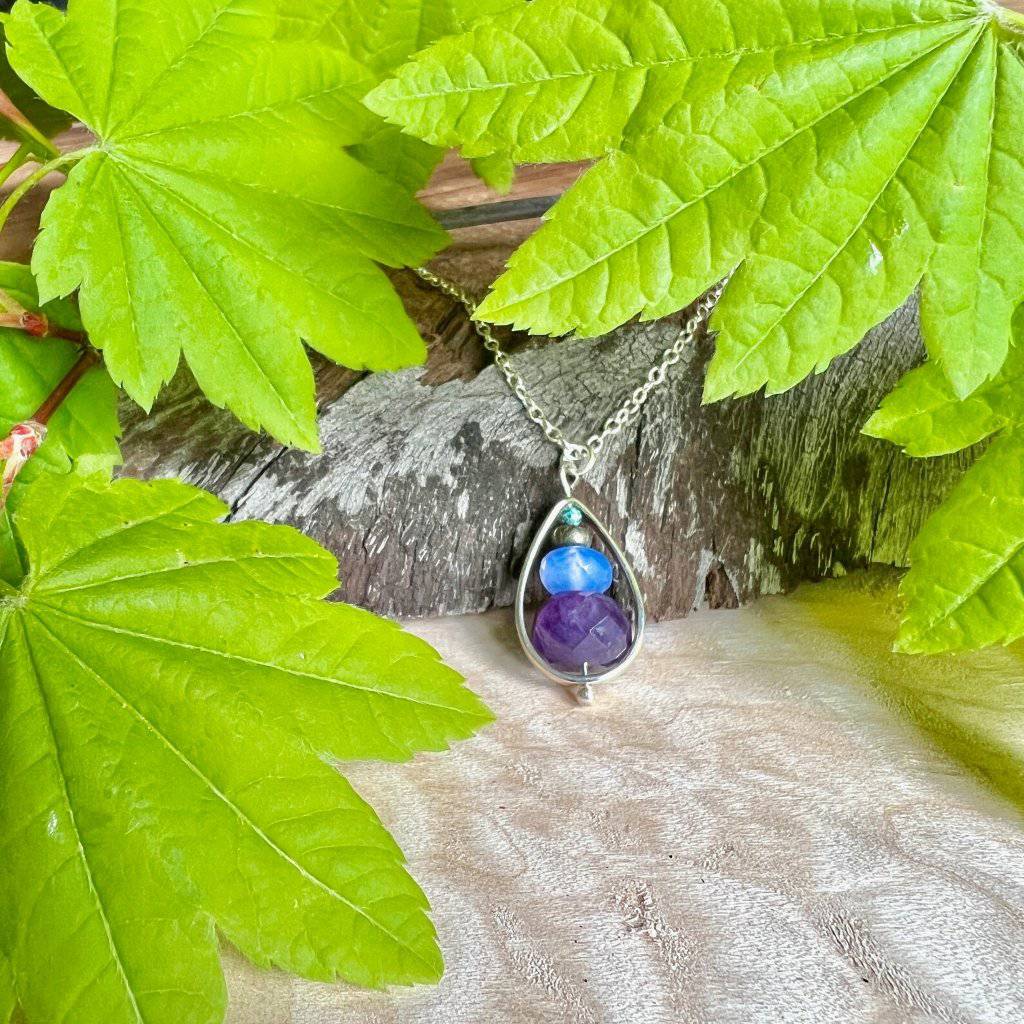 Azurite, Amethyst, Pyrite, and Blue Chalcedony Inspiration Crystal Droplet Necklace - Studio Selyn