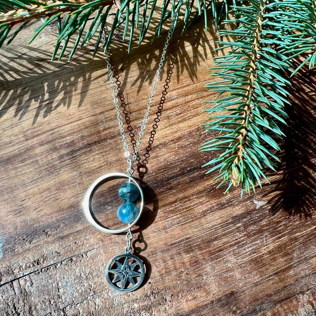 Blue Calcite with Compass Charm Crystal Necklace - Studio Selyn