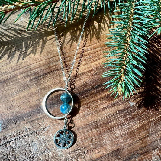 Blue Calcite with Compass Charm Crystal Necklace - Studio Selyn