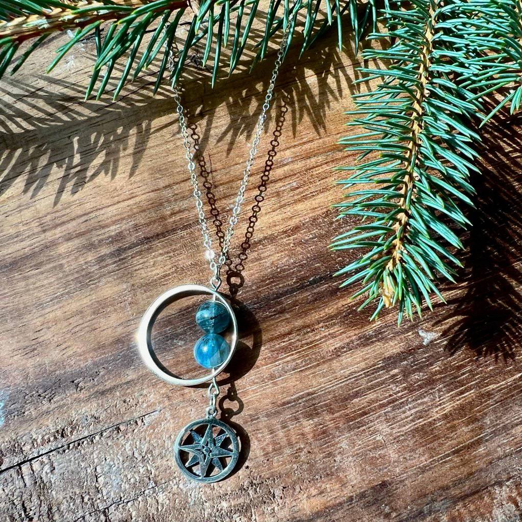 Blue Calcite with Compass Charm Necklace - Studio Selyn