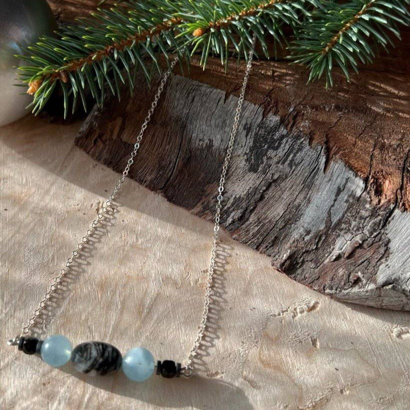 Blue Calcite & Zebra Jasper Horizon Necklace - Studio Selyn