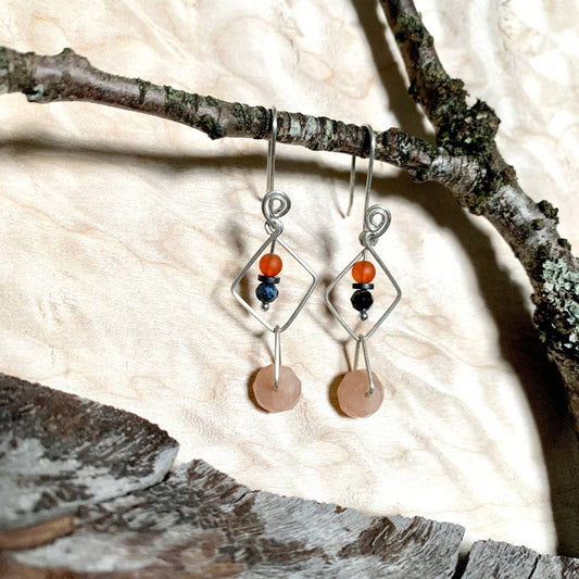 Carnelian, Pietersite, Peach Moonstone, & Hematite Geo Crystal Earrings - Studio Selyn