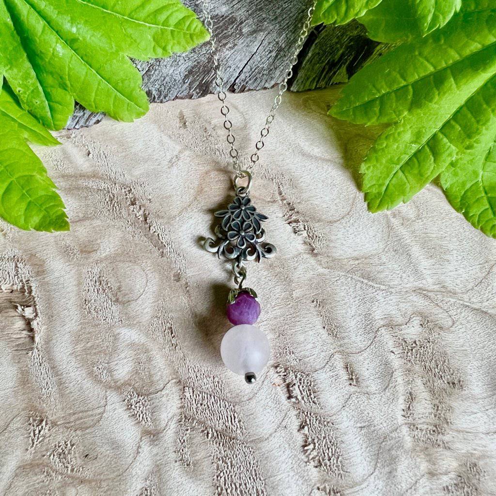 Floral Ruby & Rose Quartz Necklace - Studio Selyn