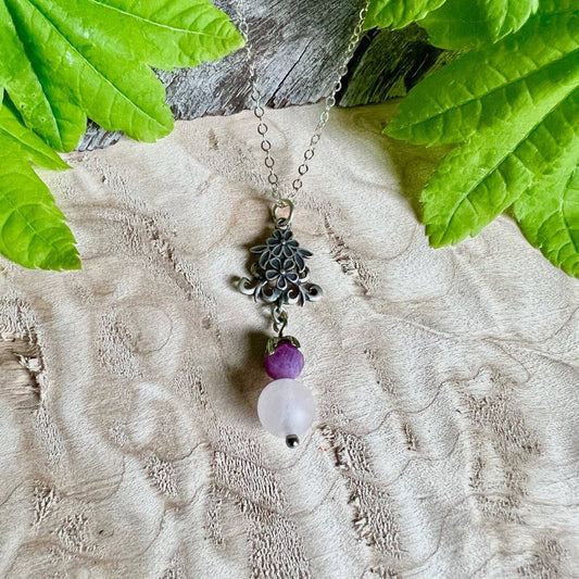 Floral Ruby & Rose Quartz Necklace - Studio Selyn