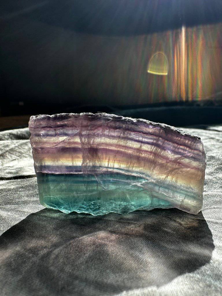 Rainbow Fluorite Crystal Slice #649 - Studio Selyn