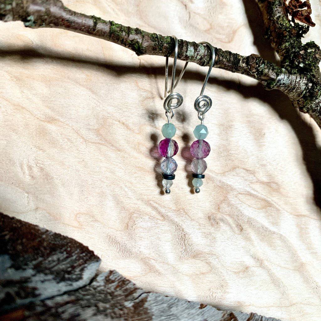 Intuition Morganite, Fluorite, & Hematite Rising Light Crystal Earrings - Studio Selyn