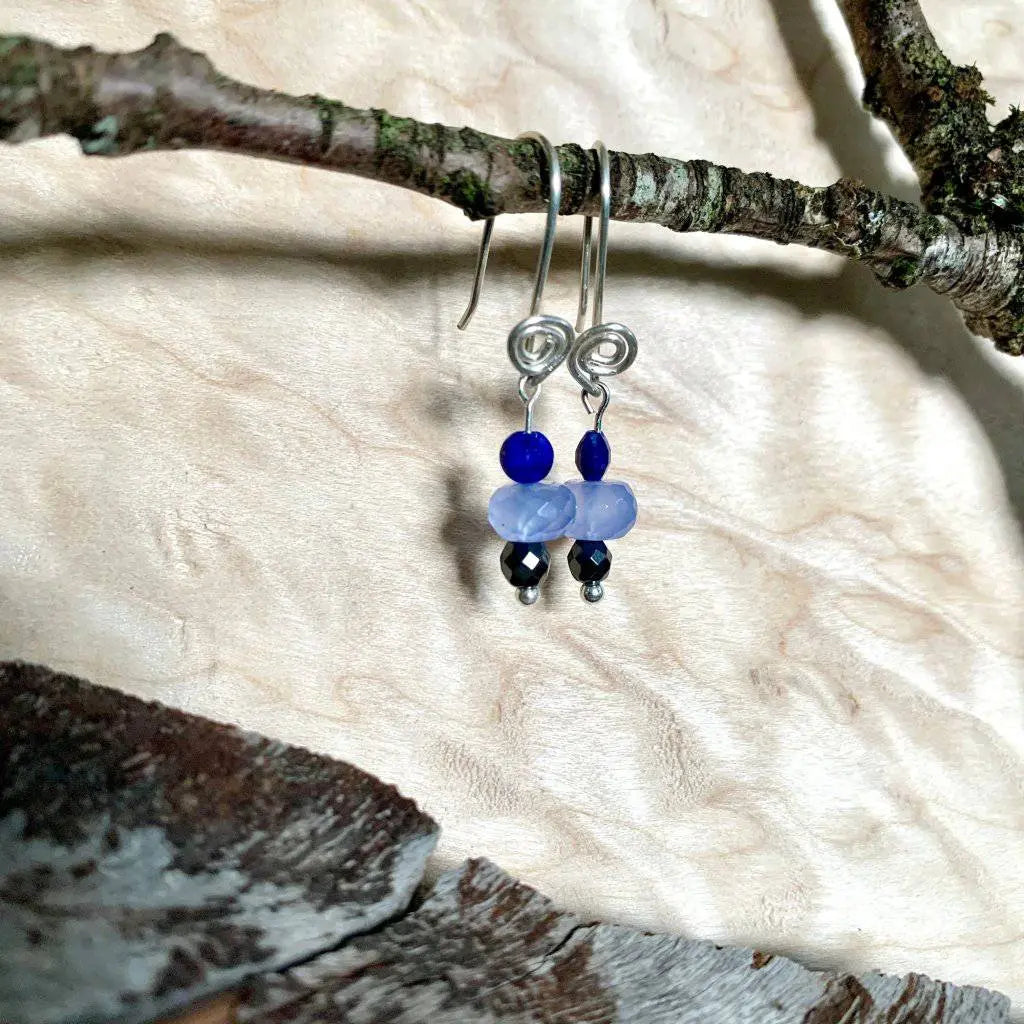 Lapis, Blue Chalcedony, & Hematite Rising Light Crystal Earrings - Studio Selyn