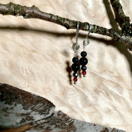 Lava, Onyx, Hematite, & Garnet Light Crystal Earrings - Studio Selyn