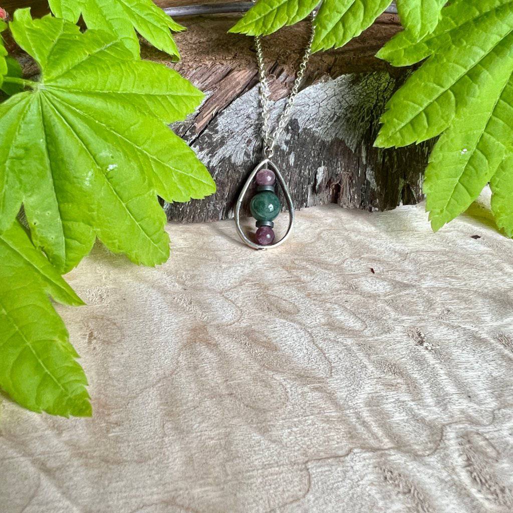 Lepidolite, Hematite, Moss Agate Droplet Crystal Necklace - Studio Selyn