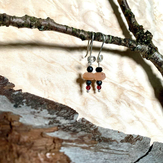 Passion Garnet, Spinel, Peach Moonstone, & Hematite Rising Light Crystal Earrings - Studio Selyn