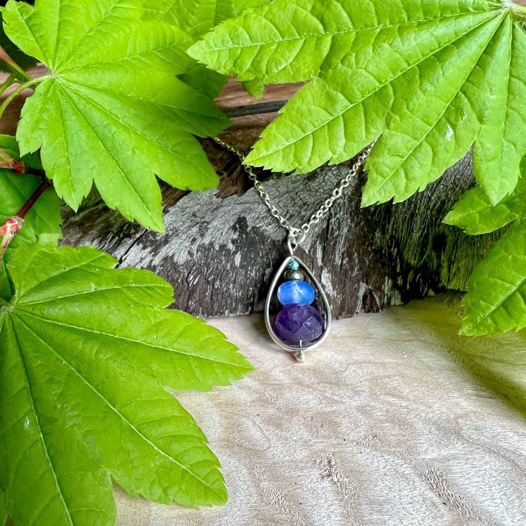 Pyrite, Amethyst, Blue Chalcedony Crystal Necklace - Studio Selyn