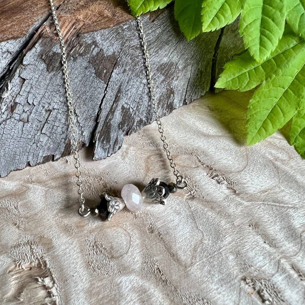 Rose Quartz, Tourmaline, Pyrite Crystal Necklace - Studio Selyn
