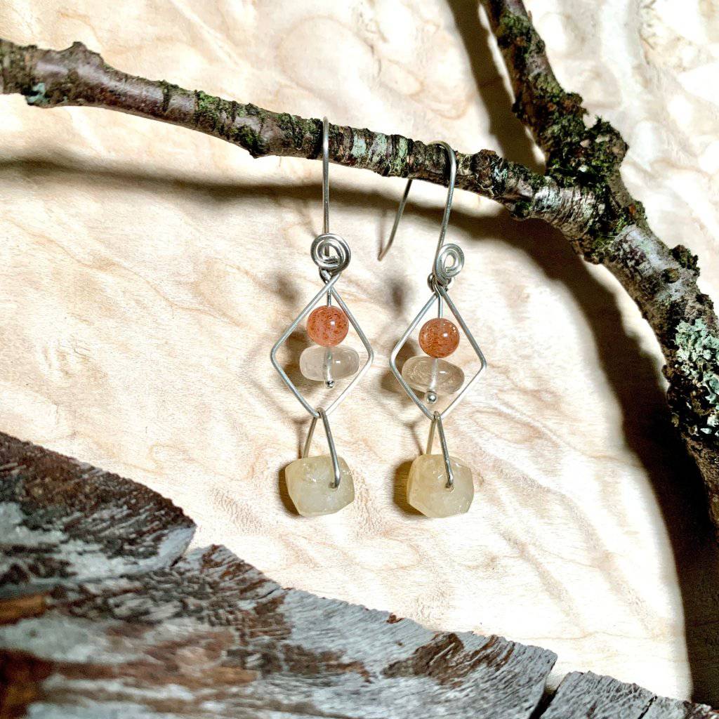 Serenity Sunstone, Golden Rutile, & Citrine Geo Crystals Earrings - Studio Selyn