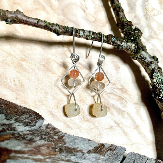 Serenity Sunstone, Golden Rutile, & Citrine Geo Crystals Earrings - Studio Selyn