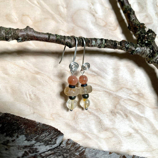 Serenity Sunstone, Golden Rutile, & Citrine Rising Light Crystal Earrings - Studio Selyn