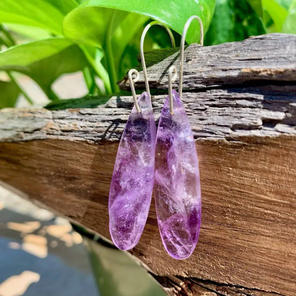 Small Batched Amethyst Stone Drop Crystal Earrings - Studio Selyn
