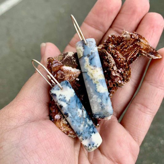 Small Batched Dendrite Opal Stone Drop Earrings - Studio Selyn