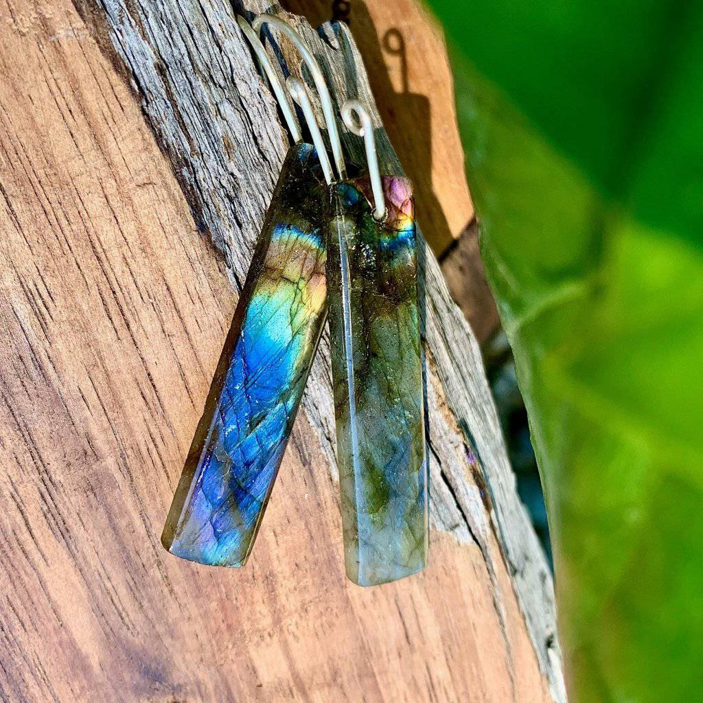 Small Batched Labradorite Stone Drop Crystal Earrings - Studio Selyn