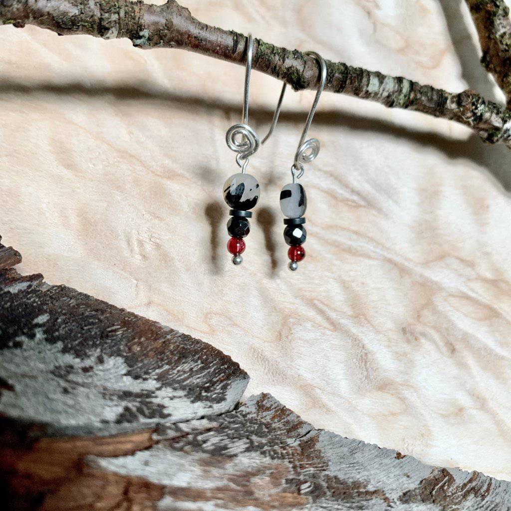 Tourmaline Quartz, Garnet, Black Spinel, Hematite, Rising Light Abundance Crystal Earrings - Studio Selyn