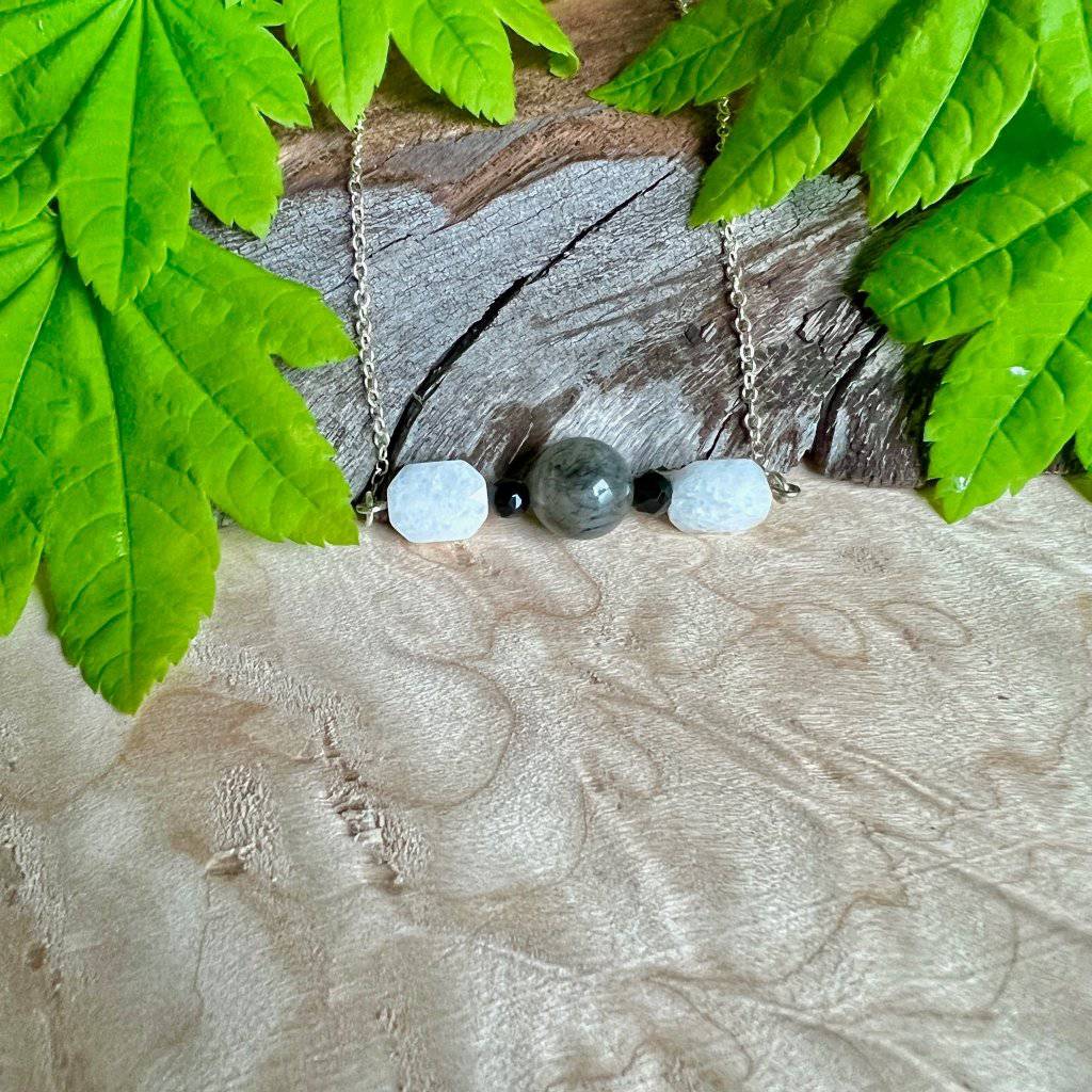 White Jade, black Spinel. and Blue Rutile Necklace - Studio Selyn