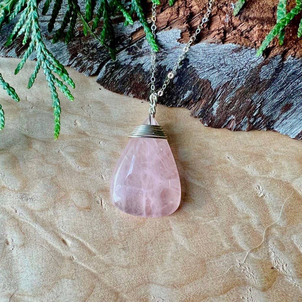 Wrapped Rose Quartz Crystal Necklace - Studio Selyn